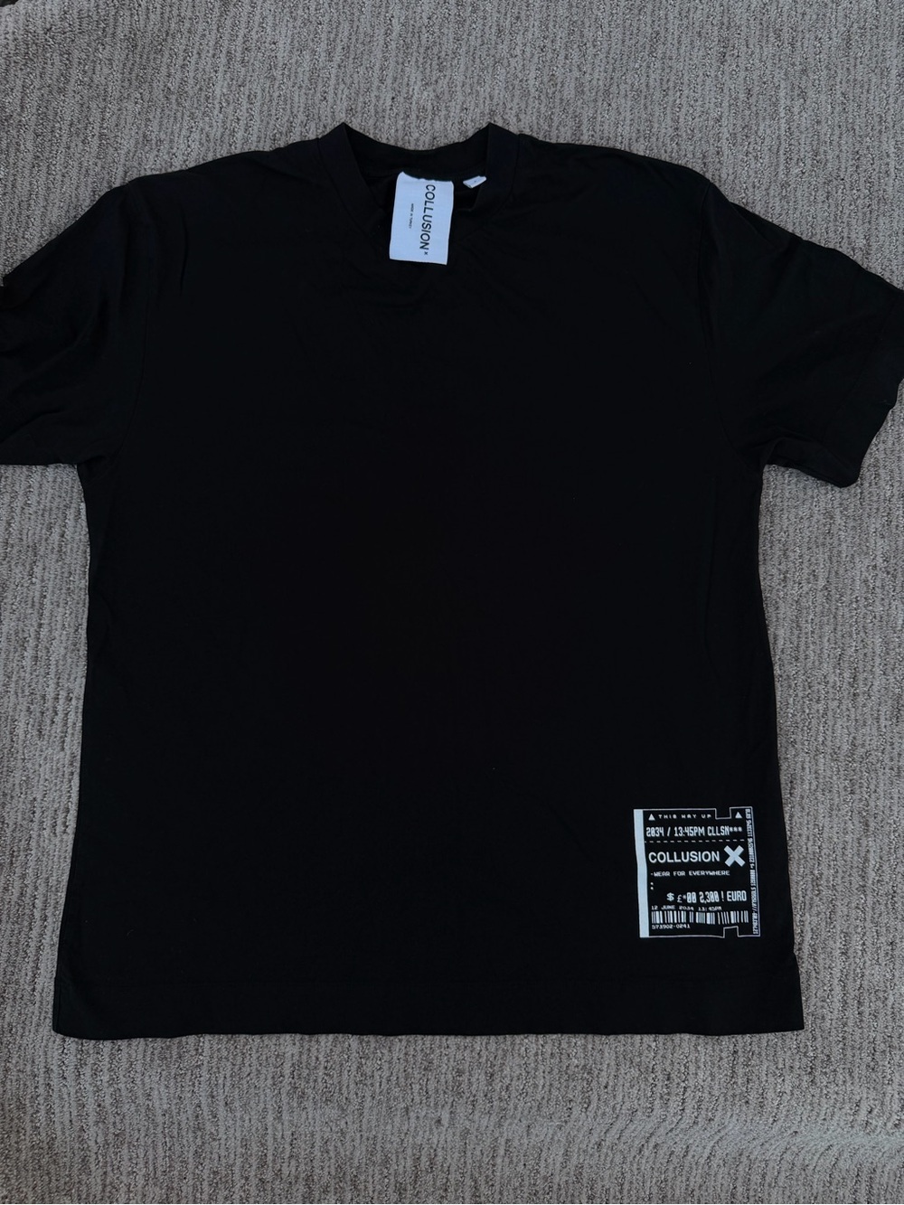 Collusion Black T-Shirt XL Graphic Patch Receipt Techwear Streetwear
